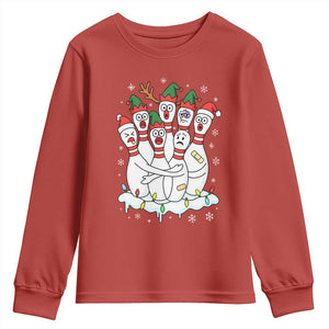 Funny Scared Cartoon Christmas Bowling Pins Youth Sweatshirt TS11 Red Print Your Wear