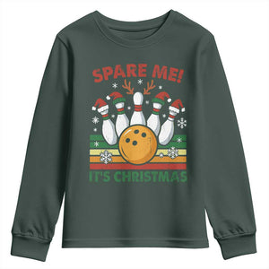 Funny Christmas Bowling Youth Sweatshirt Spare Me Its Xmas Festive Holiday TS11 Dark Forest Green Print Your Wear