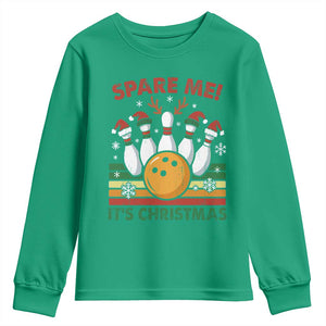 Funny Christmas Bowling Youth Sweatshirt Spare Me Its Xmas Festive Holiday TS11 Irish Green Print Your Wear