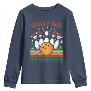 Funny Christmas Bowling Youth Sweatshirt Spare Me Its Xmas Festive Holiday TS11 Navy Print Your Wear