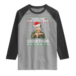Funny Christmas Office Movie Raglan Shirt Yankee Swap Is Like Machiavelli Meets Christmas TS11 Sport Gray Black Print Your Wear
