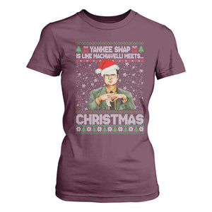 Funny Christmas Office Movie T Shirt For Women Yankee Swap Is Like Machiavelli Meets Christmas TS11 Maroon Print Your Wear
