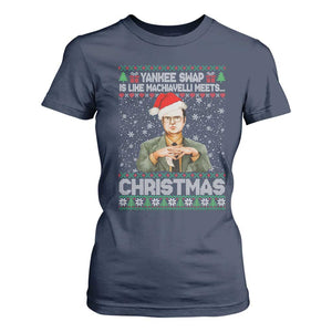 Funny Christmas Office Movie T Shirt For Women Yankee Swap Is Like Machiavelli Meets Christmas TS11 Navy Print Your Wear