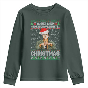 Funny Christmas Office Movie Youth Sweatshirt Yankee Swap Is Like Machiavelli Meets Christmas TS11 Dark Forest Green Print Your Wear