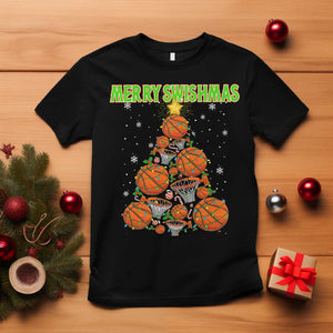 Christmas Basketball Merry Swishmas T Shirt Basketball Xmas Tree TS11 Black Print Your Wear