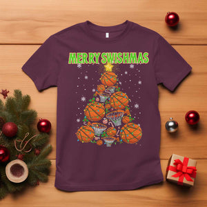 Christmas Basketball Merry Swishmas T Shirt Basketball Xmas Tree TS11 Maroon Print Your Wear