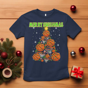 Christmas Basketball Merry Swishmas T Shirt Basketball Xmas Tree TS11 Navy Print Your Wear