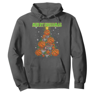 Christmas Basketball Merry Swishmas Hoodie Basketball Xmas Tree TS11 Dark Heather Print Your Wear