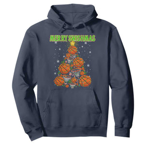 Christmas Basketball Merry Swishmas Hoodie Basketball Xmas Tree TS11 Navy Print Your Wear