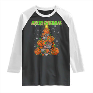 Christmas Basketball Merry Swishmas Raglan Shirt Basketball Xmas Tree TS11 Black White Print Your Wear