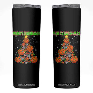 Christmas Basketball Merry Swishmas Skinny Tumbler Basketball Xmas Tree TS11 Black Print Your Wear