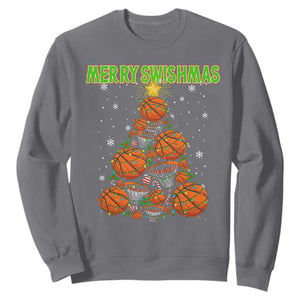 Christmas Basketball Merry Swishmas Sweatshirt Basketball Xmas Tree TS11 Charcoal Print Your Wear