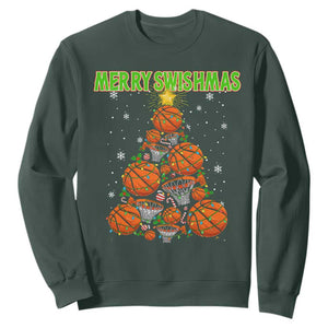 Christmas Basketball Merry Swishmas Sweatshirt Basketball Xmas Tree TS11 Dark Forest Green Print Your Wear
