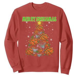 Christmas Basketball Merry Swishmas Sweatshirt Basketball Xmas Tree TS11 Red Print Your Wear
