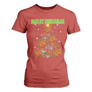 Christmas Basketball Merry Swishmas T Shirt For Women Basketball Xmas Tree TS11 Red Print Your Wear