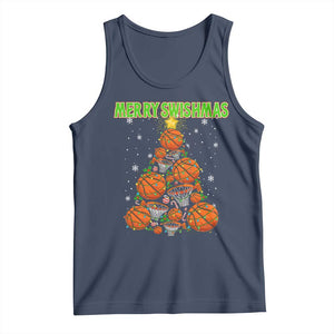 Christmas Basketball Merry Swishmas Tank Top Basketball Xmas Tree TS11 Navy Print Your Wear