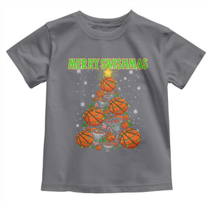 Christmas Basketball Merry Swishmas Toddler T Shirt Basketball Xmas Tree TS11 Charcoal Print Your Wear