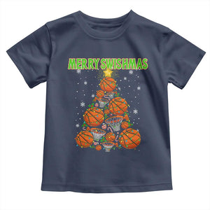 Christmas Basketball Merry Swishmas Toddler T Shirt Basketball Xmas Tree TS11 Navy Print Your Wear