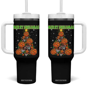 Christmas Basketball Merry Swishmas Tumbler With Handle Basketball Xmas Tree TS11 One Size: 40 oz Black Print Your Wear