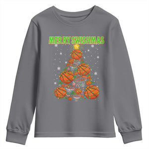Christmas Basketball Merry Swishmas Youth Sweatshirt Basketball Xmas Tree TS11 Charcoal Print Your Wear
