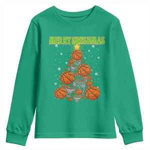 Christmas Basketball Merry Swishmas Youth Sweatshirt Basketball Xmas Tree TS11 Irish Green Print Your Wear