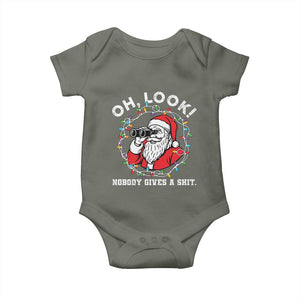 Funny Christmas Santa Oh Look Nobody Gives A Shit Baby Onesie TS11 Military Green Print Your Wear