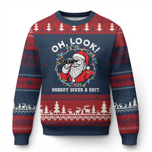 Funny Christmas Santa Oh Look Nobody Gives A Shit Ugly Christmas Sweater TS11 Navy Red Print Your Wear