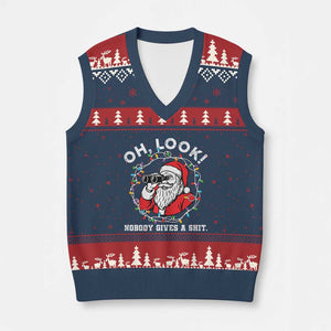 Funny Christmas Santa Oh Look Nobody Gives A Shit V-Neck Knit Sweater Vest TS11 Navy Red Print Your Wear