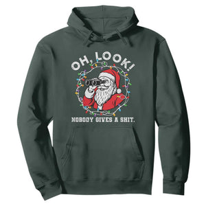 Funny Christmas Santa Oh Look Nobody Gives A Shit Hoodie TS11 Dark Forest Green Print Your Wear