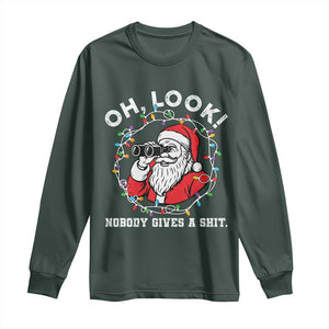 Funny Christmas Santa Oh Look Nobody Gives A Shit Long Sleeve Shirt TS11 Dark Forest Green Print Your Wear