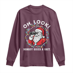 Funny Christmas Santa Oh Look Nobody Gives A Shit Long Sleeve Shirt TS11 Maroon Print Your Wear