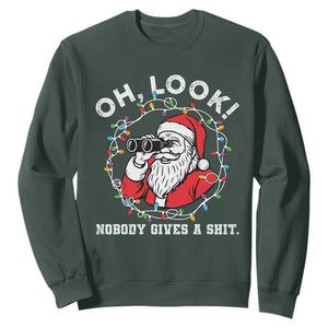 Funny Christmas Santa Oh Look Nobody Gives A Shit Sweatshirt TS11 Dark Forest Green Print Your Wear