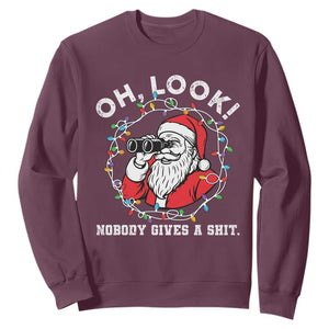 Funny Christmas Santa Oh Look Nobody Gives A Shit Sweatshirt TS11 Maroon Print Your Wear