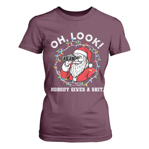 Funny Christmas Santa Oh Look Nobody Gives A Shit T Shirt For Women TS11 Maroon Print Your Wear