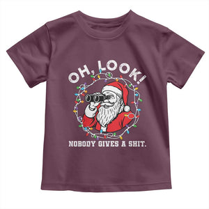Funny Christmas Santa Oh Look Nobody Gives A Shit Toddler T Shirt TS11 Maroon Print Your Wear