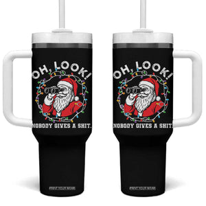 Funny Christmas Santa Oh Look Nobody Gives A Shit Tumbler With Handle TS11 One Size: 40 oz Black Print Your Wear