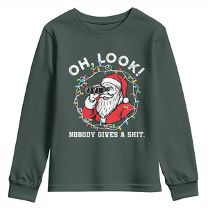 Funny Christmas Santa Oh Look Nobody Gives A Shit Youth Sweatshirt TS11 Dark Forest Green Print Your Wear