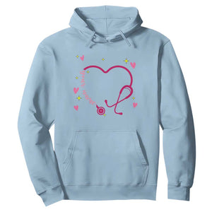 Personalized Valentine's Day Nursing Hoodie Custom Name Nurse Doctor Heart Stethoscope TS11 Light Blue Print Your Wear