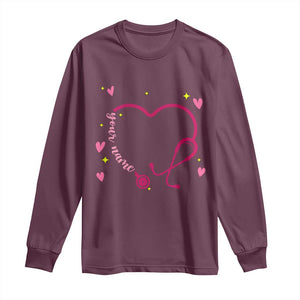 Personalized Valentine's Day Nursing Long Sleeve Shirt Custom Name Nurse Doctor Heart Stethoscope TS11 Maroon Print Your Wear