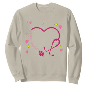Personalized Valentine's Day Nursing Sweatshirt Custom Name Nurse Doctor Heart Stethoscope TS11 Sand Print Your Wear
