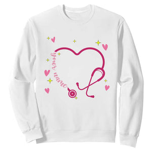 Personalized Valentine's Day Nursing Sweatshirt Custom Name Nurse Doctor Heart Stethoscope TS11 White Print Your Wear