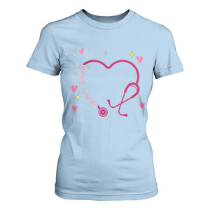 Personalized Valentine's Day Nursing T Shirt For Women Custom Name Nurse Doctor Heart Stethoscope TS11 Light Blue Print Your Wear