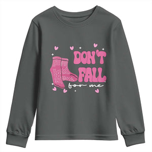 Funny Fall Physical Therapy Valentine's Day Youth Sweatshirt Don't Fall For Me Fall Prevention Nurse TS11 Dark Heather Print Your Wear