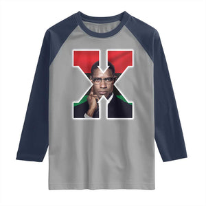 Malcolm X Black History Month Black Liberation Flag Raglan Shirt TS11 Sport Gray Navy Print Your Wear