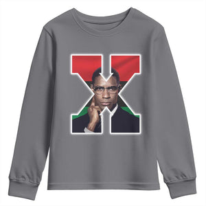 Malcolm X Black History Month Black Liberation Flag Youth Sweatshirt TS11 Charcoal Print Your Wear