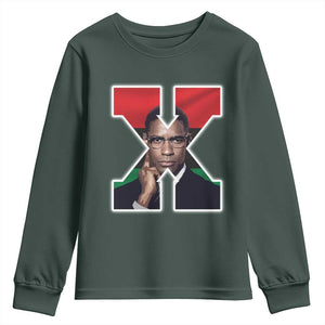 Malcolm X Black History Month Black Liberation Flag Youth Sweatshirt TS11 Dark Forest Green Print Your Wear