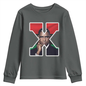 Malcolm X Black History Month Black Liberation Flag Youth Sweatshirt TS11 Dark Heather Print Your Wear