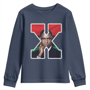 Malcolm X Black History Month Black Liberation Flag Youth Sweatshirt TS11 Navy Print Your Wear
