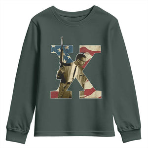 Malcolm X Youth Sweatshirt Black History Leaders American Flag TS11 Dark Forest Green Print Your Wear