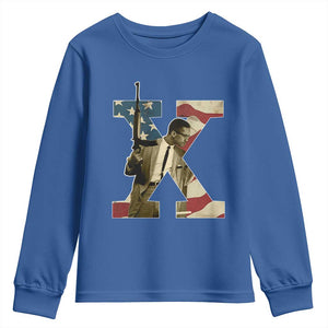Malcolm X Youth Sweatshirt Black History Leaders American Flag TS11 Royal Blue Print Your Wear